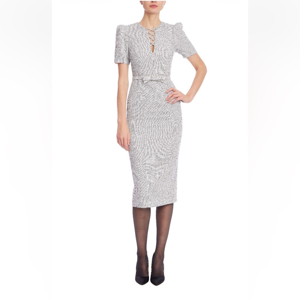 Badgley Mischka Tweed Sheath Dress Black & White size 8 NWT
